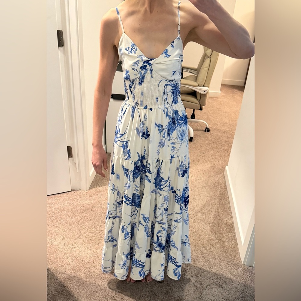 Aqua Blue and White Floral Maxi Dress